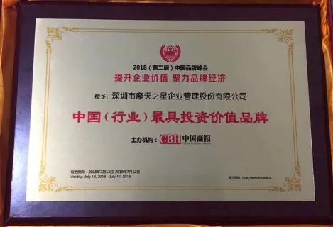 喜讯丨星光娱乐荣膺中国（行业）最具投资价值品牌